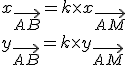 x_{\vec{AB}} = k \times x_{\vec{AM}}\\y_{\vec{AB}} = k \times y_{\vec{AM}}